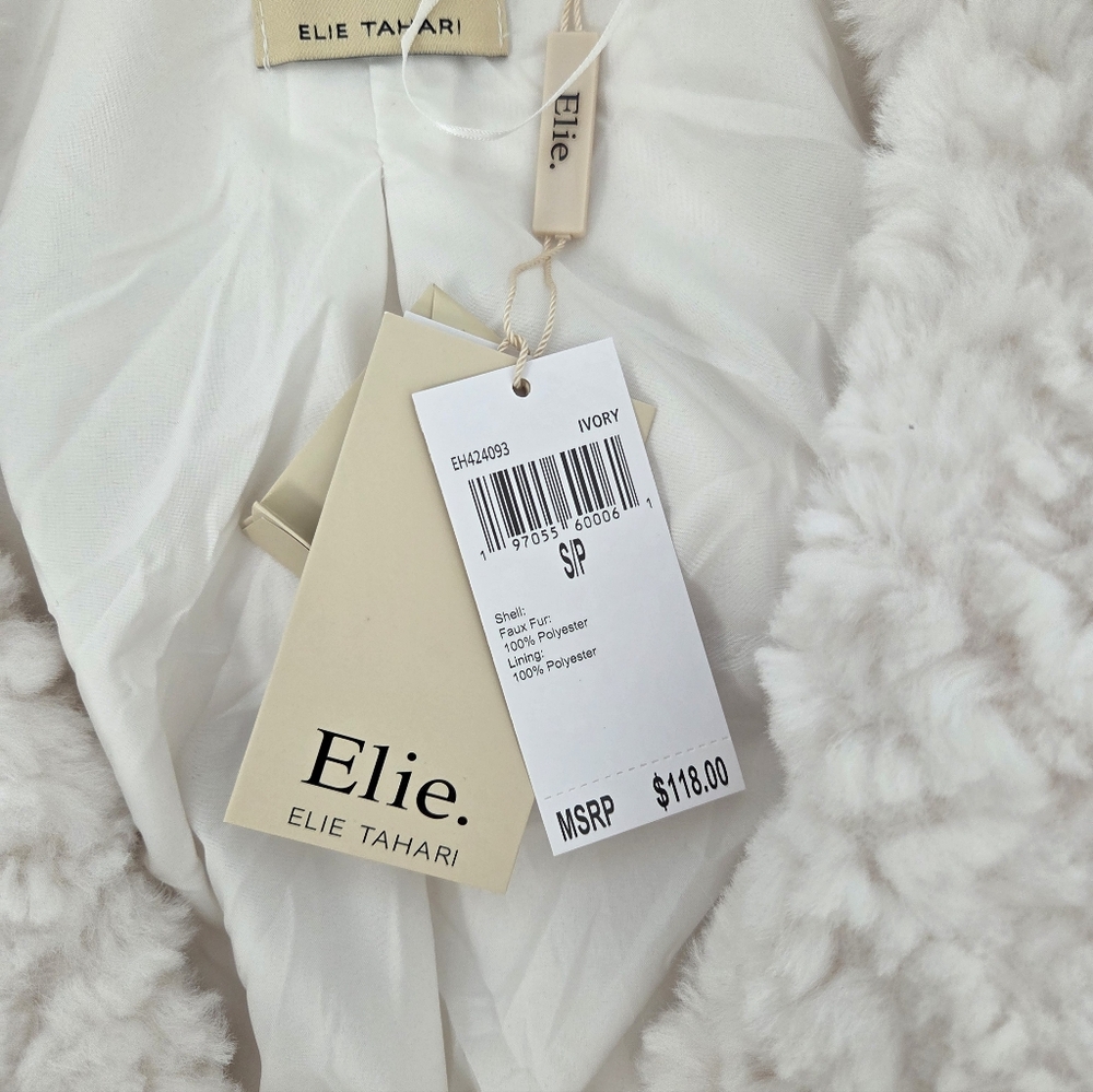 New With Tags! Elie Tahari Faux Fur White Coat Size Small - Picture 4 of 10
